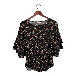 Lexington Avenue Black Floral Blouse statement sleeves size medium